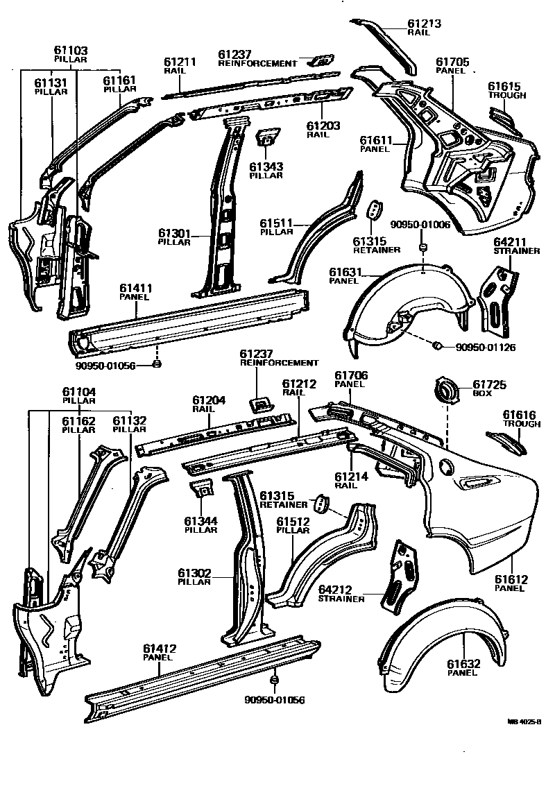Toyota COROLLA 侧梁 EPC diagram — MB4025B