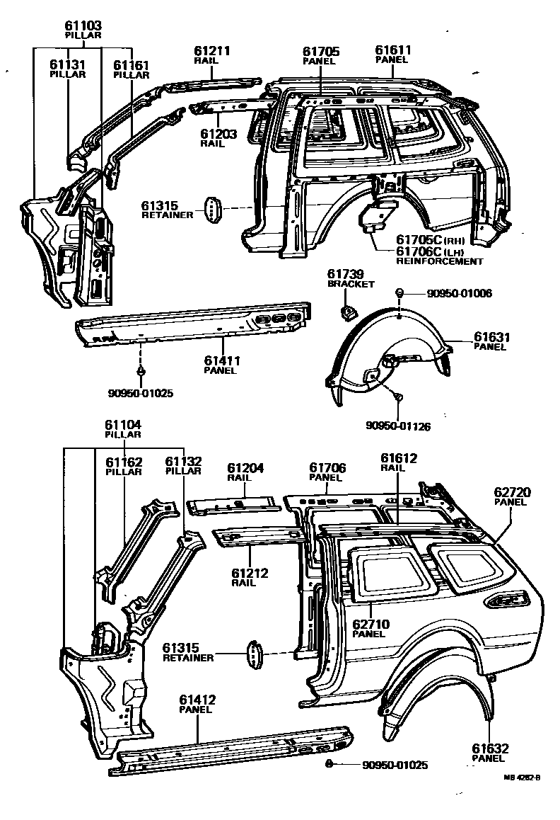 Toyota COROLLA 侧梁 EPC diagram — MB4282B