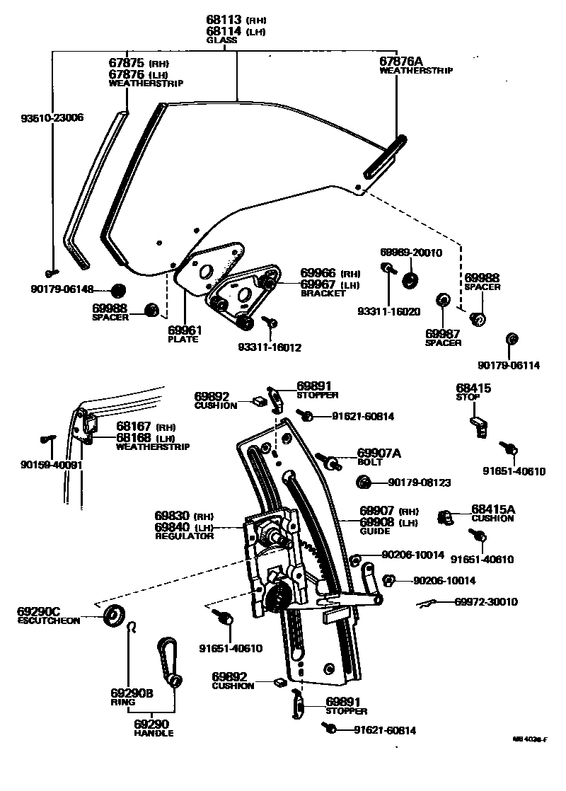 Toyota COROLLA 角窗 EPC diagram — MB4036F