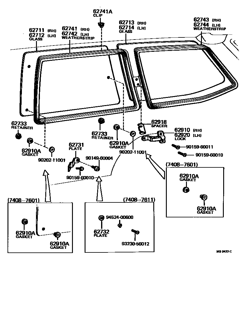 Toyota COROLLA 角窗 EPC diagram — MB9432C