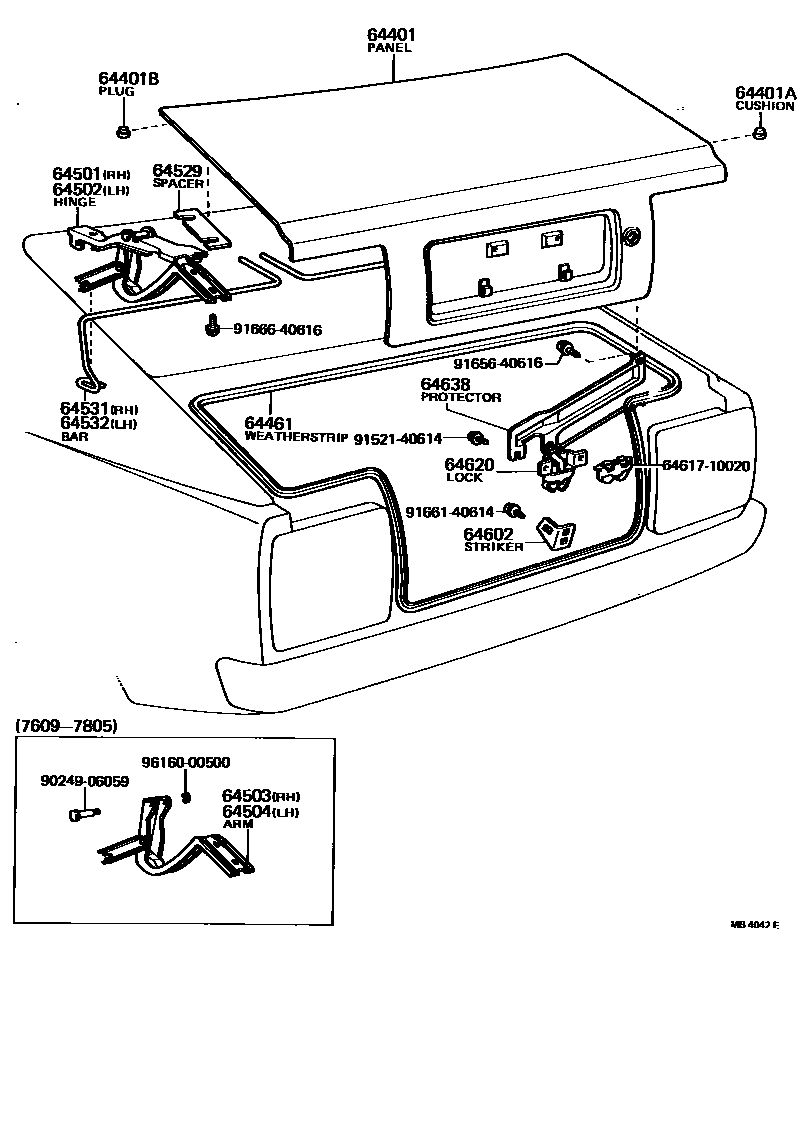 Toyota COROLLA 行李箱门和行李箱锁 EPC diagram — MB4042E