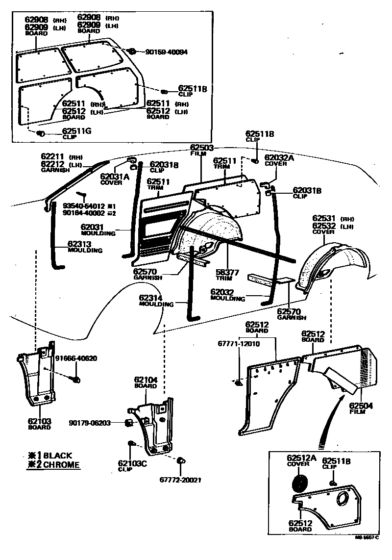 Toyota COROLLA 内饰板和车门防水胶条 EPC diagram — MB5557C