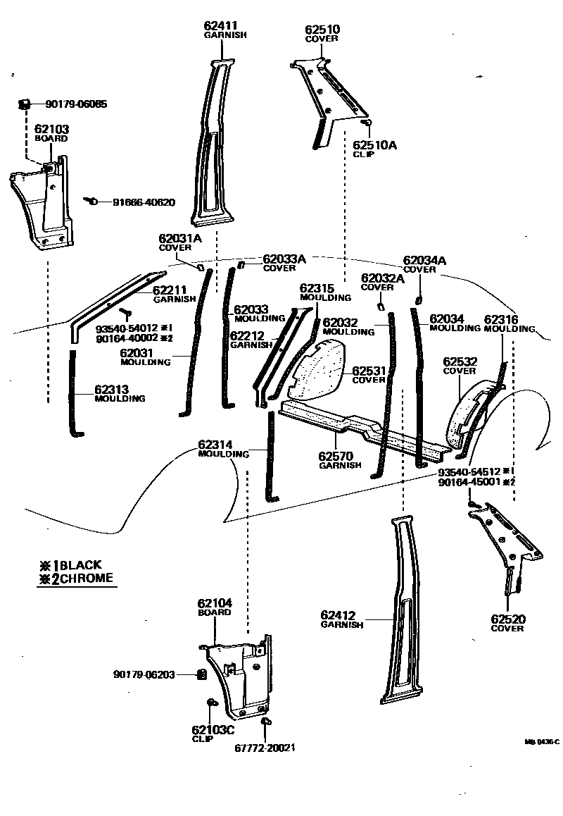Toyota COROLLA 内饰板和车门防水胶条 EPC diagram — MB9436C