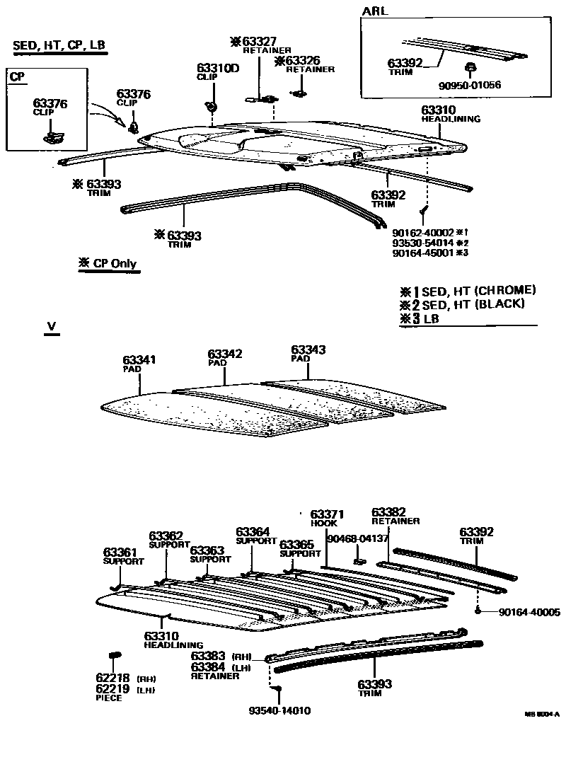 Toyota COROLLA 车顶内衬和消声垫 EPC diagram — MB8004A