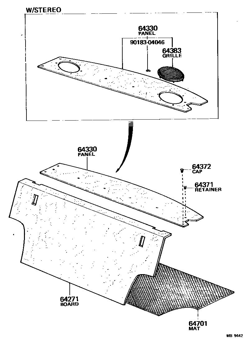 Toyota COROLLA 杂物箱板和行李箱垫 EPC diagram — MB9442