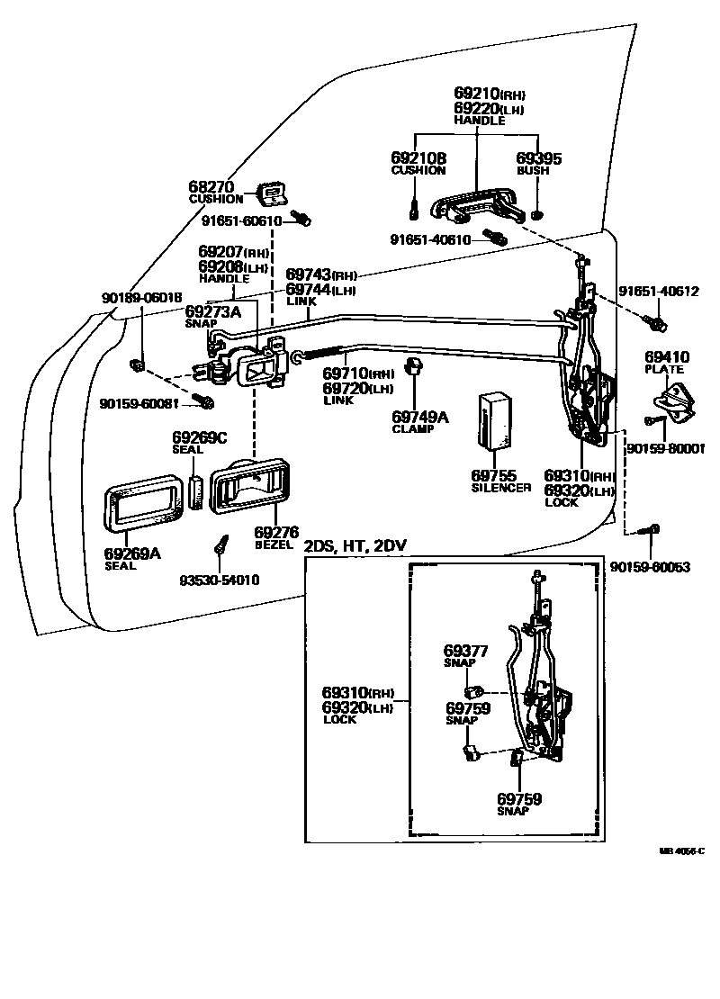 Toyota COROLLA 前门锁和车门把手 EPC diagram — MB4056C