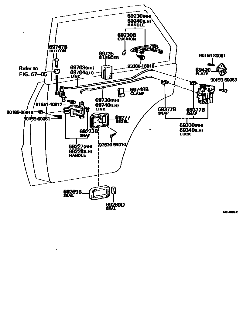 Toyota COROLLA 后门锁和后门把手 EPC diagram — MB4062C
