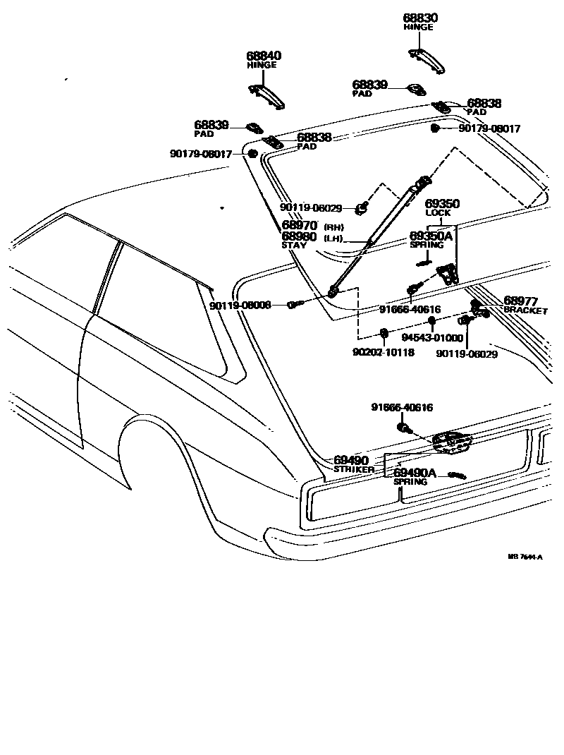 Toyota COROLLA 背门锁和背门把手 EPC diagram — MB7644A