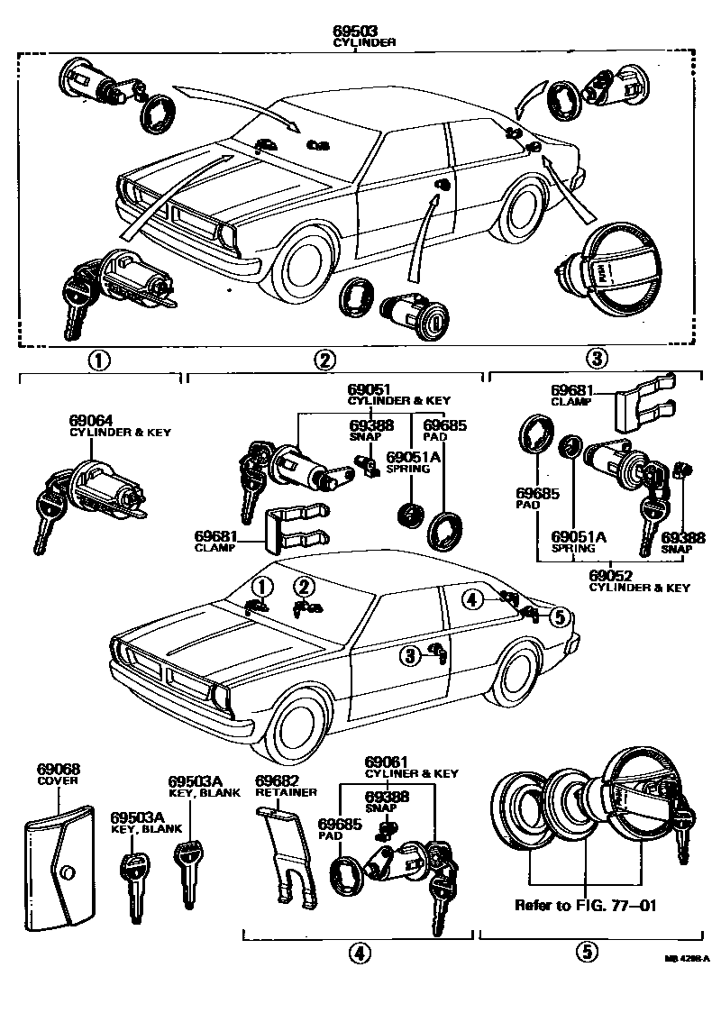 Toyota COROLLA 锁芯组件 EPC diagram — MB4298A