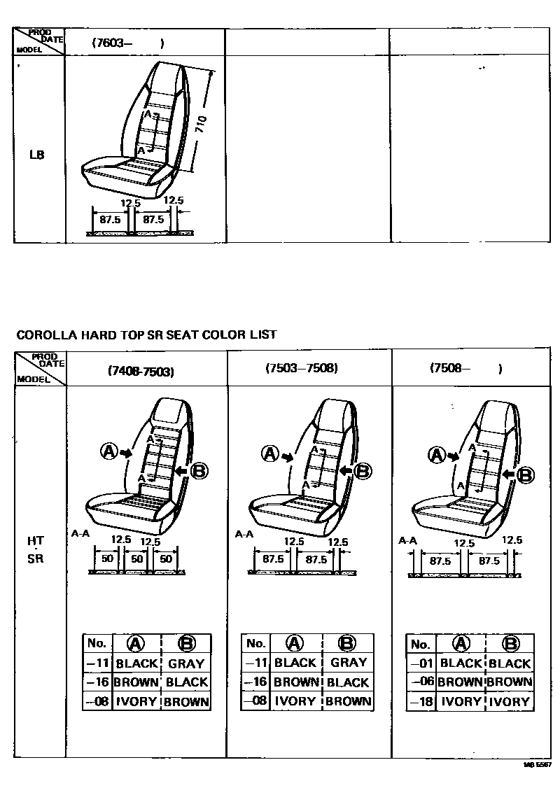 Toyota COROLLA 前排座椅和座椅滑轨 EPC diagram — MB5567