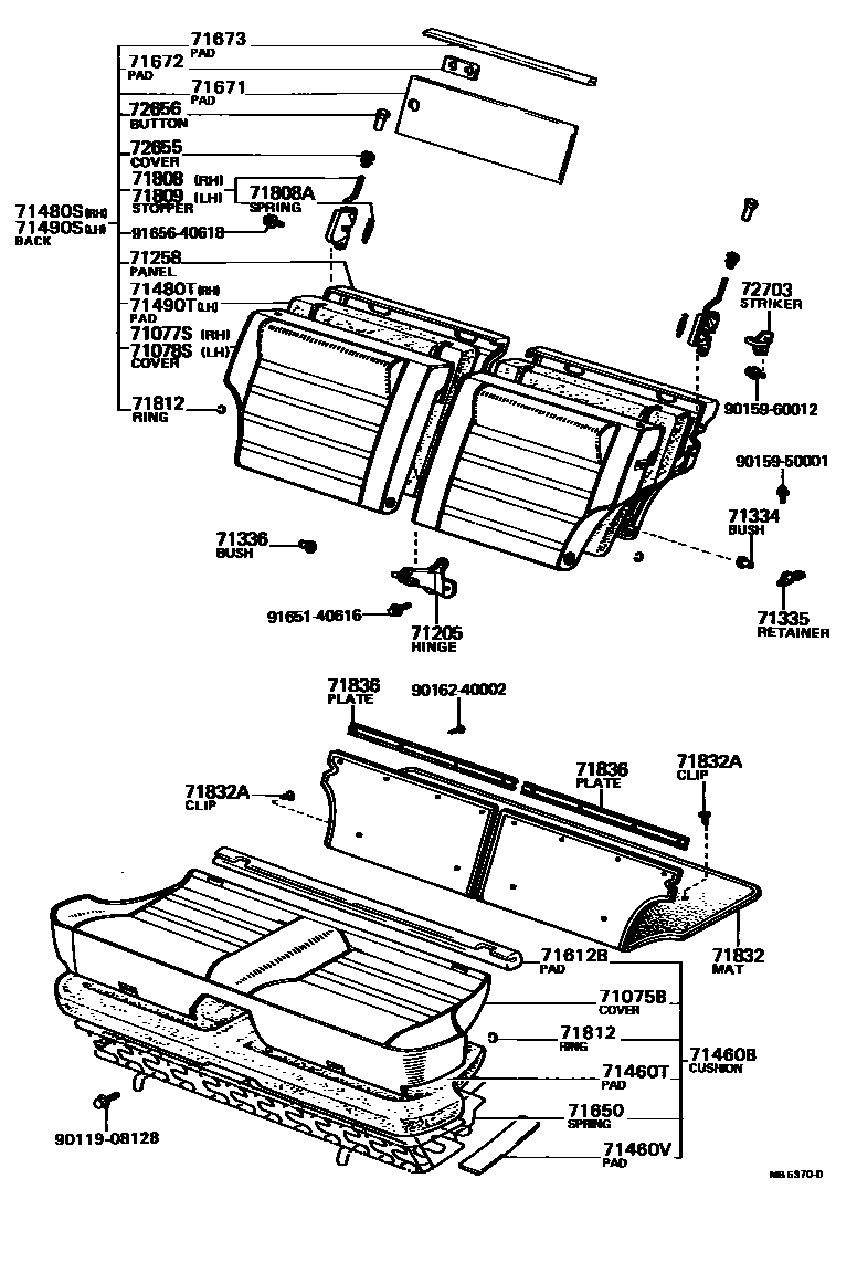 Toyota COROLLA 后排座椅和座椅滑轨 EPC diagram — MB5370D