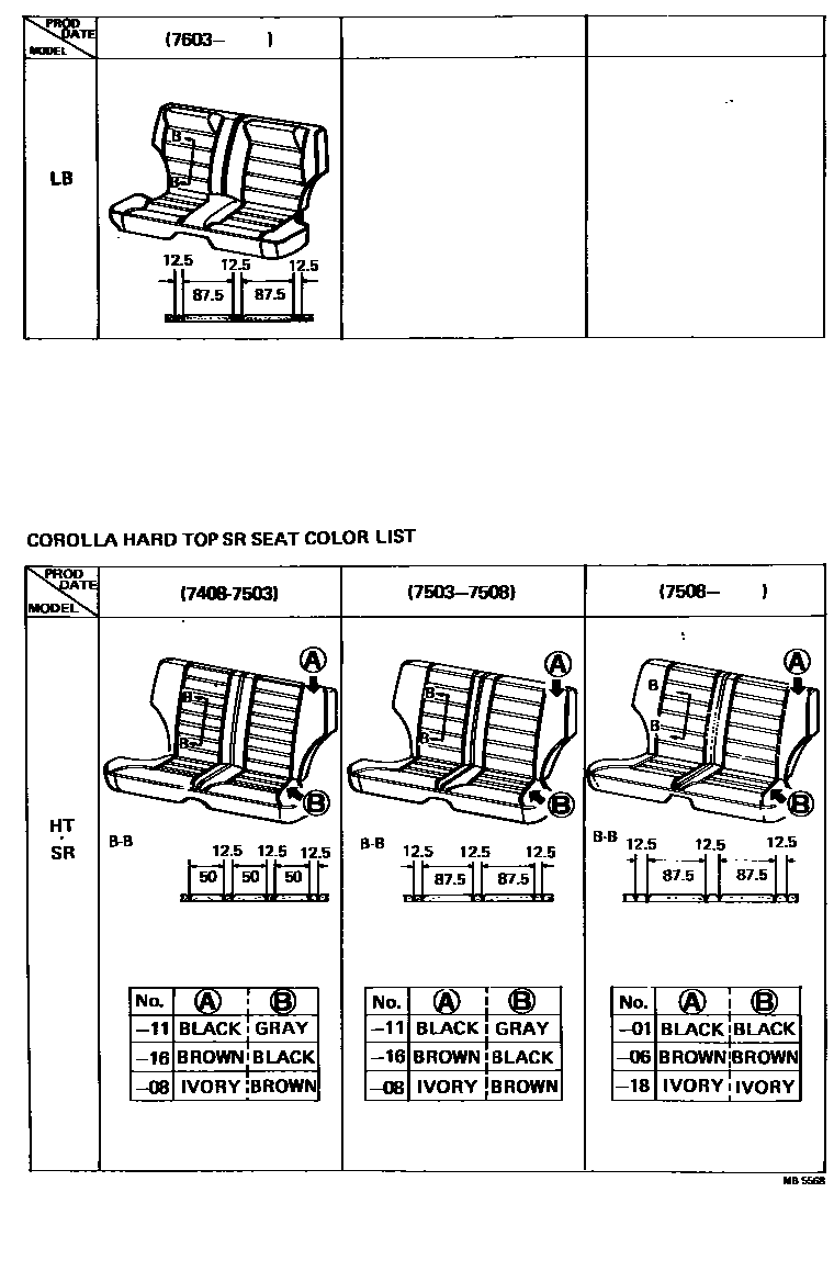Toyota COROLLA 后排座椅和座椅滑轨 EPC diagram — MB5568