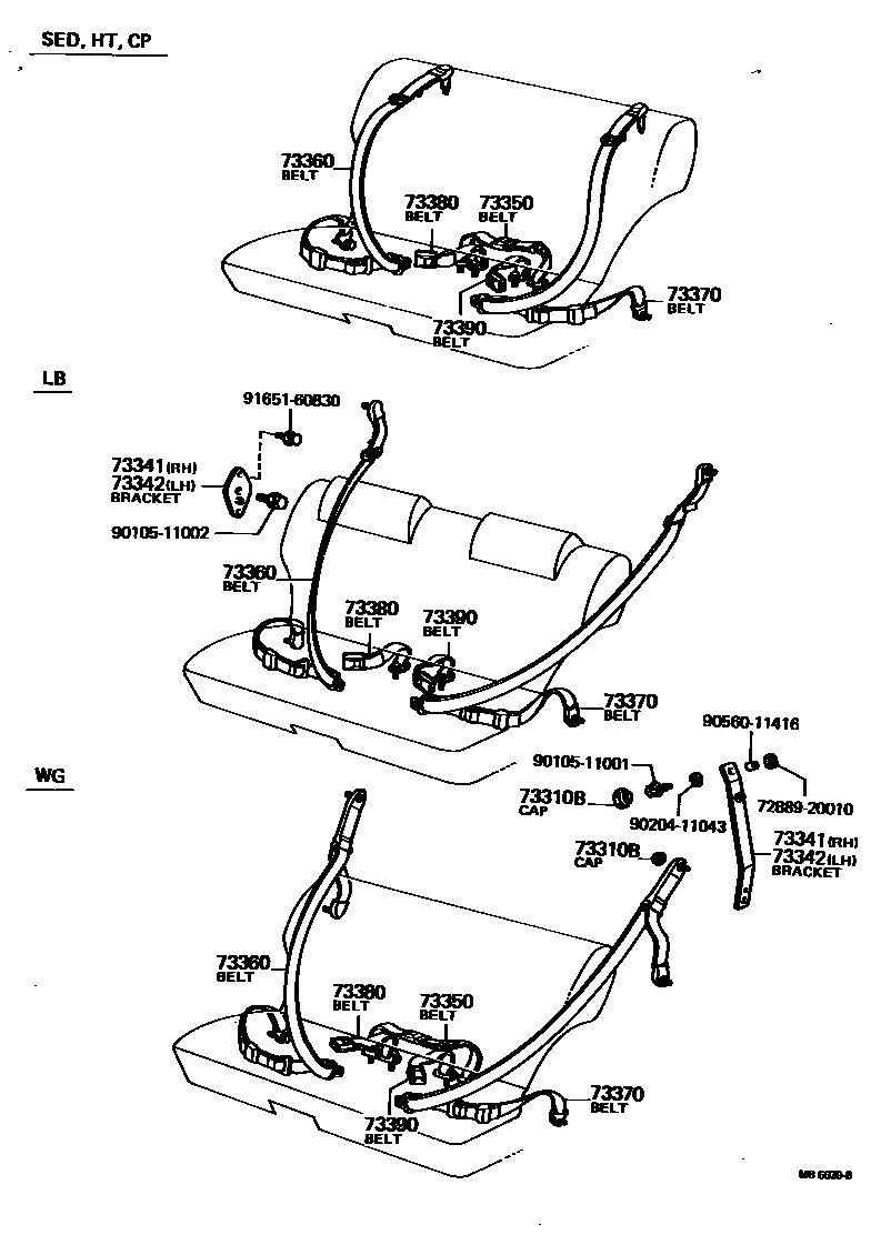 Toyota COROLLA 安全带和儿童保护座椅 EPC diagram — MB6639B