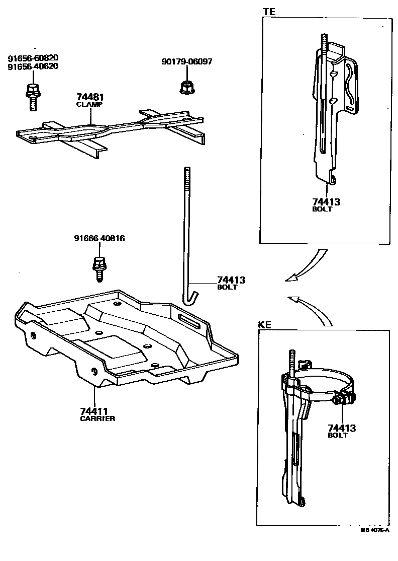 Toyota COROLLA battery holder EPC diagram — MB4075A