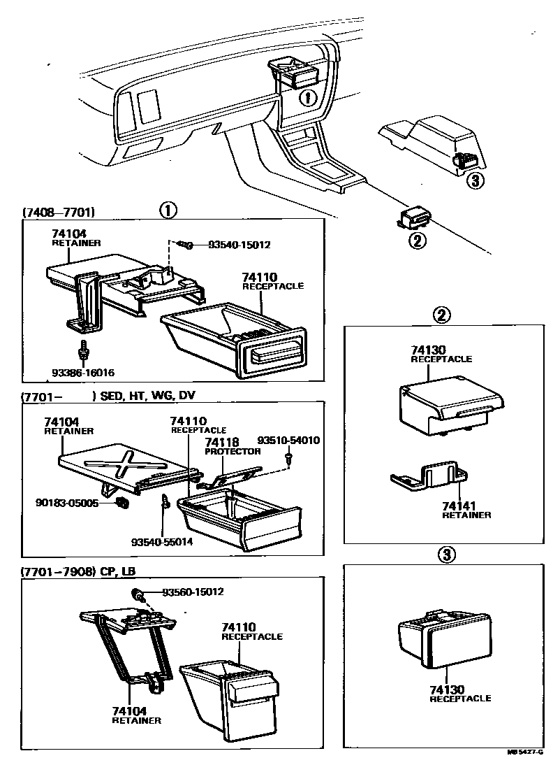 Toyota COROLLA 烟灰盒 EPC diagram — MB5427G