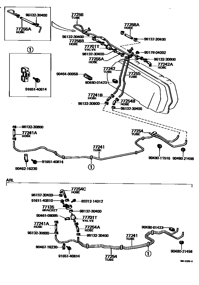 Toyota COROLLA 燃油箱和燃油管 EPC diagram — MB4320D