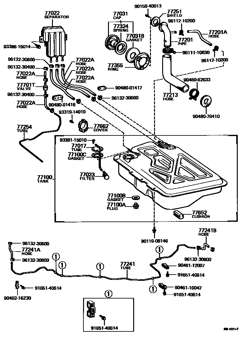 Toyota COROLLA 燃油箱和燃油管 EPC diagram — MB4321F