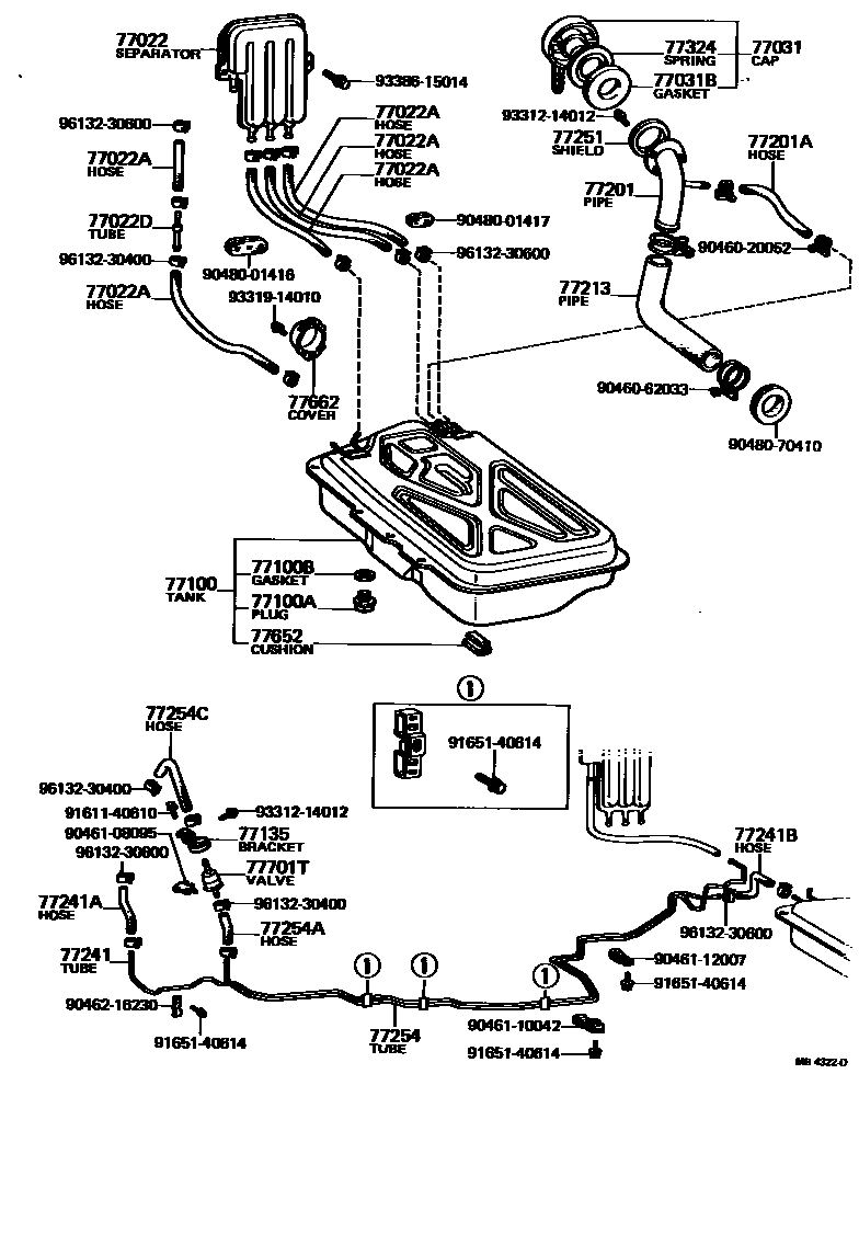 Toyota COROLLA 燃油箱和燃油管 EPC diagram — MB4322D