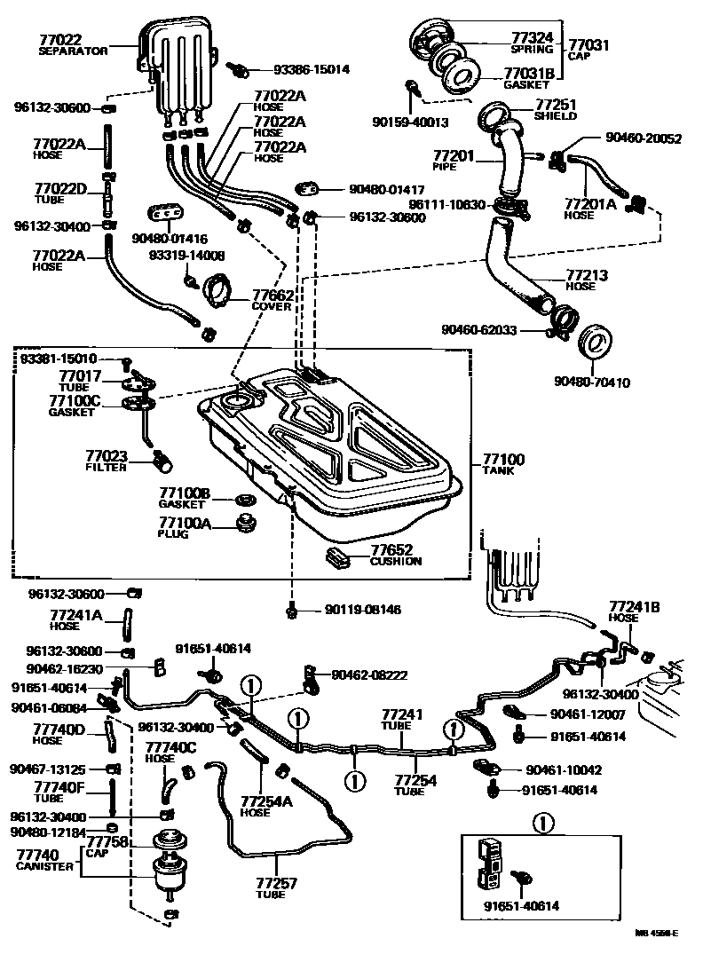 Toyota COROLLA 燃油箱和燃油管 EPC diagram — MB4558E