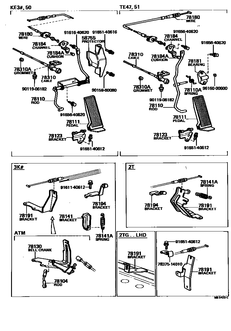 Toyota COROLLA accelerator pedal connecting rod EPC diagram — MB5433C