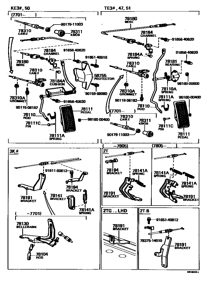 Toyota COROLLA accelerator pedal connecting rod EPC diagram — MB6044I