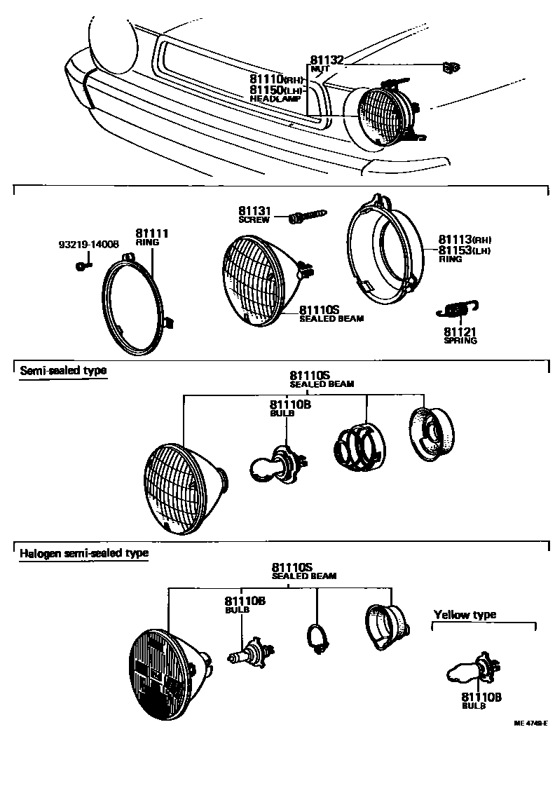 Toyota COROLLA Headlamp EPC diagram — ME4749E