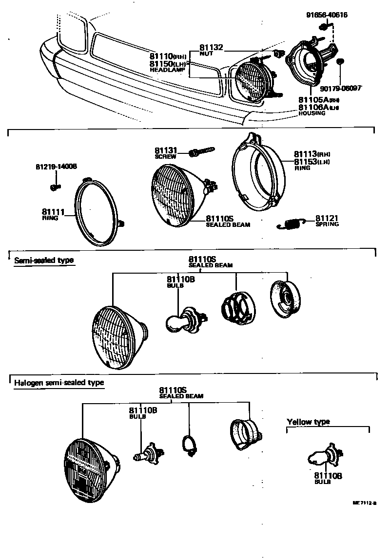 Toyota COROLLA Headlamp EPC diagram — ME7112B