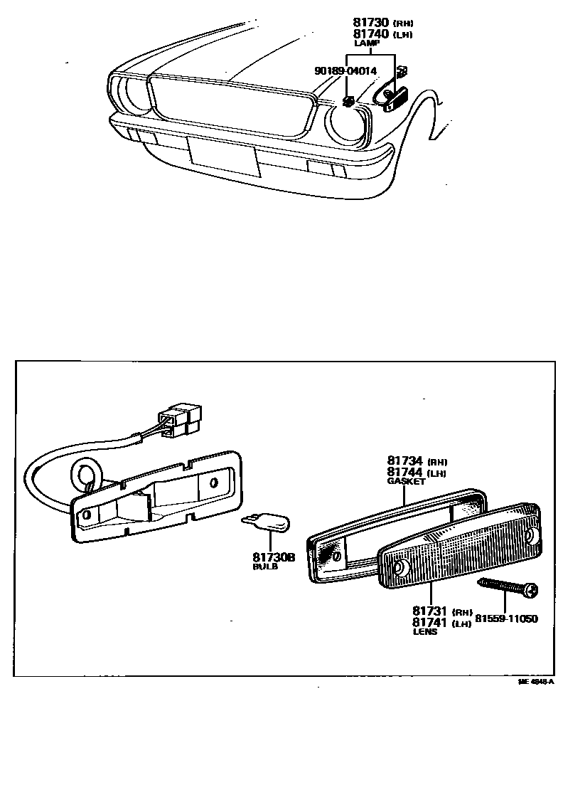 Toyota COROLLA Side Turn Signal & Outer Mirror Lamp EPC diagram — ME4848A