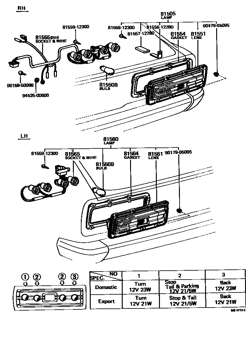 Toyota COROLLA 后组合灯 EPC diagram — ME4712E