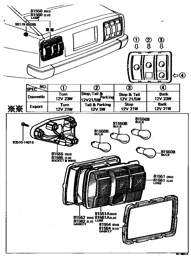 Toyota COROLLA 后组合灯 EPC diagram — ME4854A