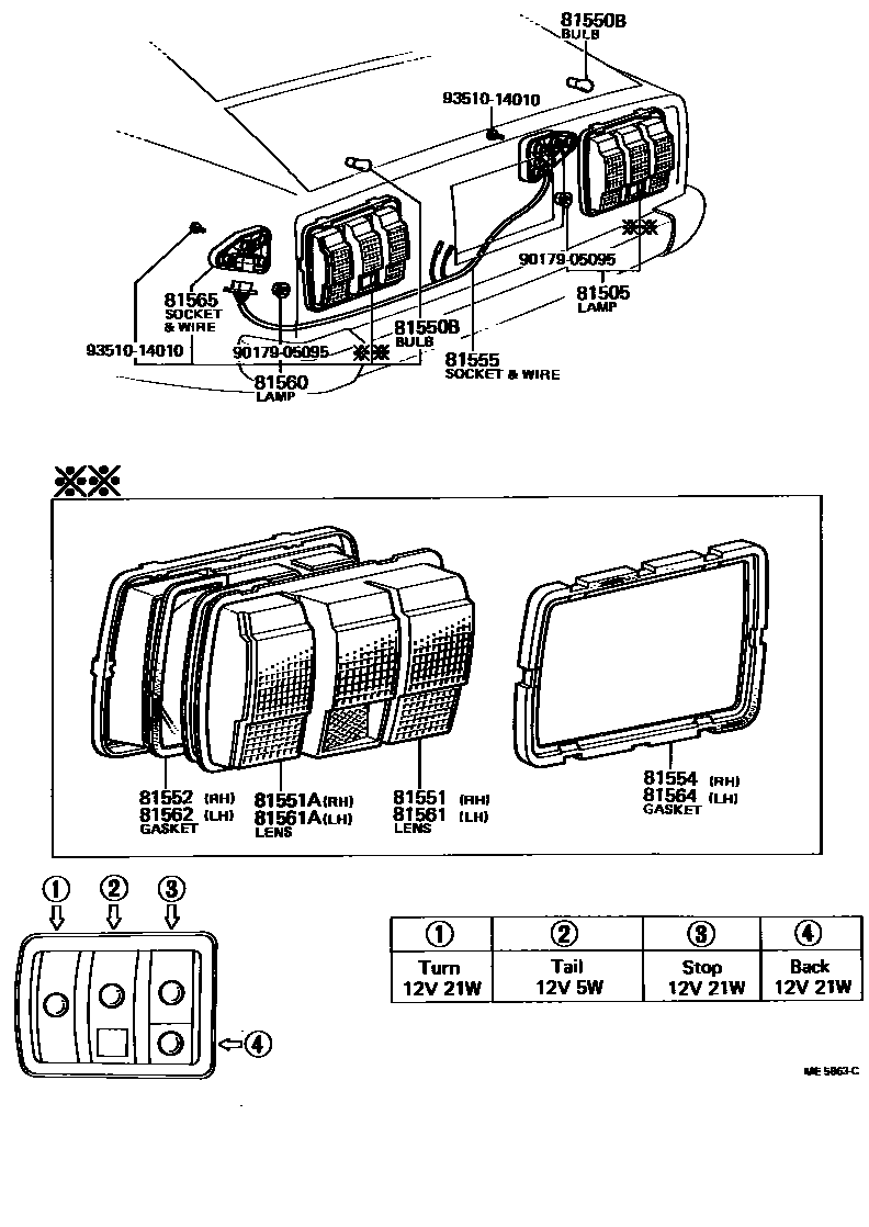 Toyota COROLLA 后组合灯 EPC diagram — ME5863C