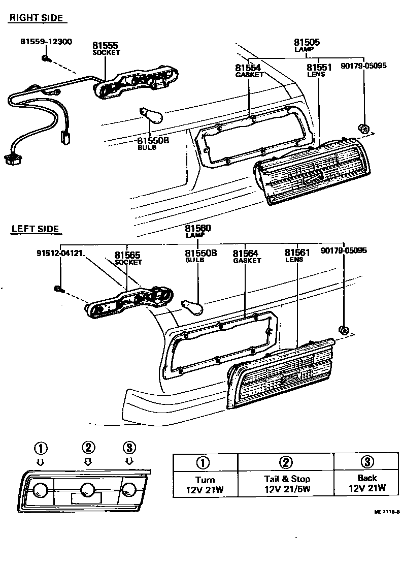 Toyota COROLLA 后组合灯 EPC diagram — ME7116B