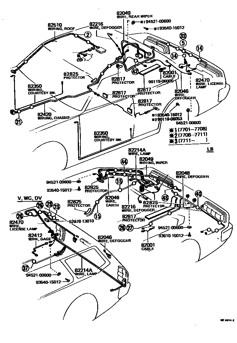 Toyota COROLLA 线束和卡夹 EPC diagram — ME5874K