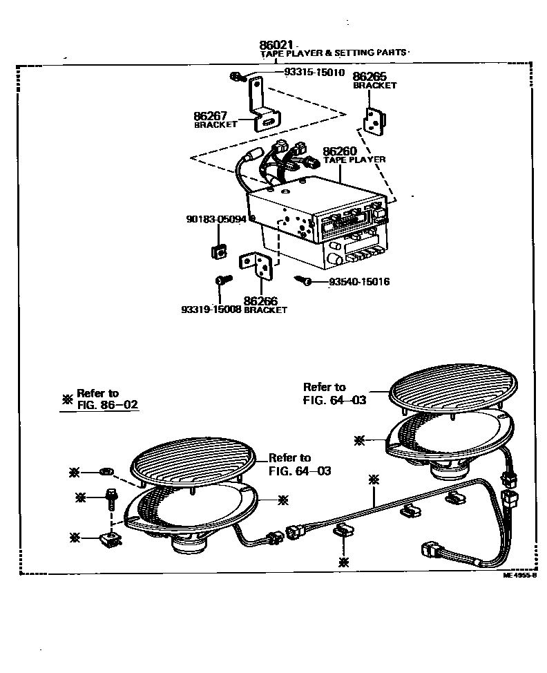 Toyota COROLLA 收音机、放大器和冷凝器 EPC diagram — ME4955B