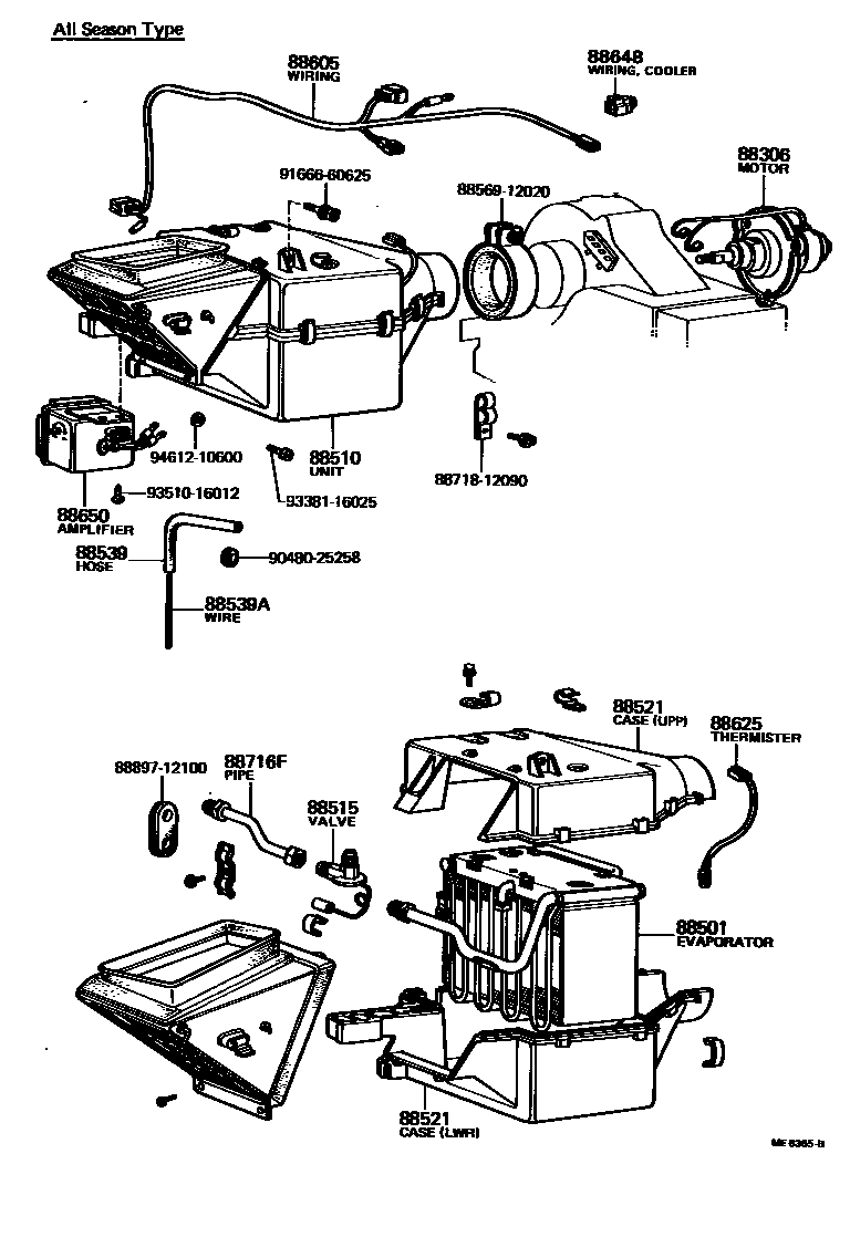 Toyota COROLLA 暖风和空调系统 - 冷却器组件 EPC diagram — ME6365B