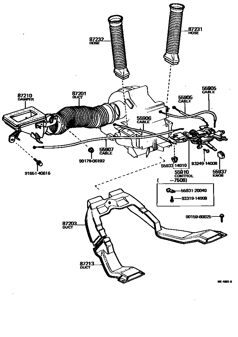Toyota COROLLA 暖风和空调系统 - 控制器和风管 EPC diagram — ME4881B