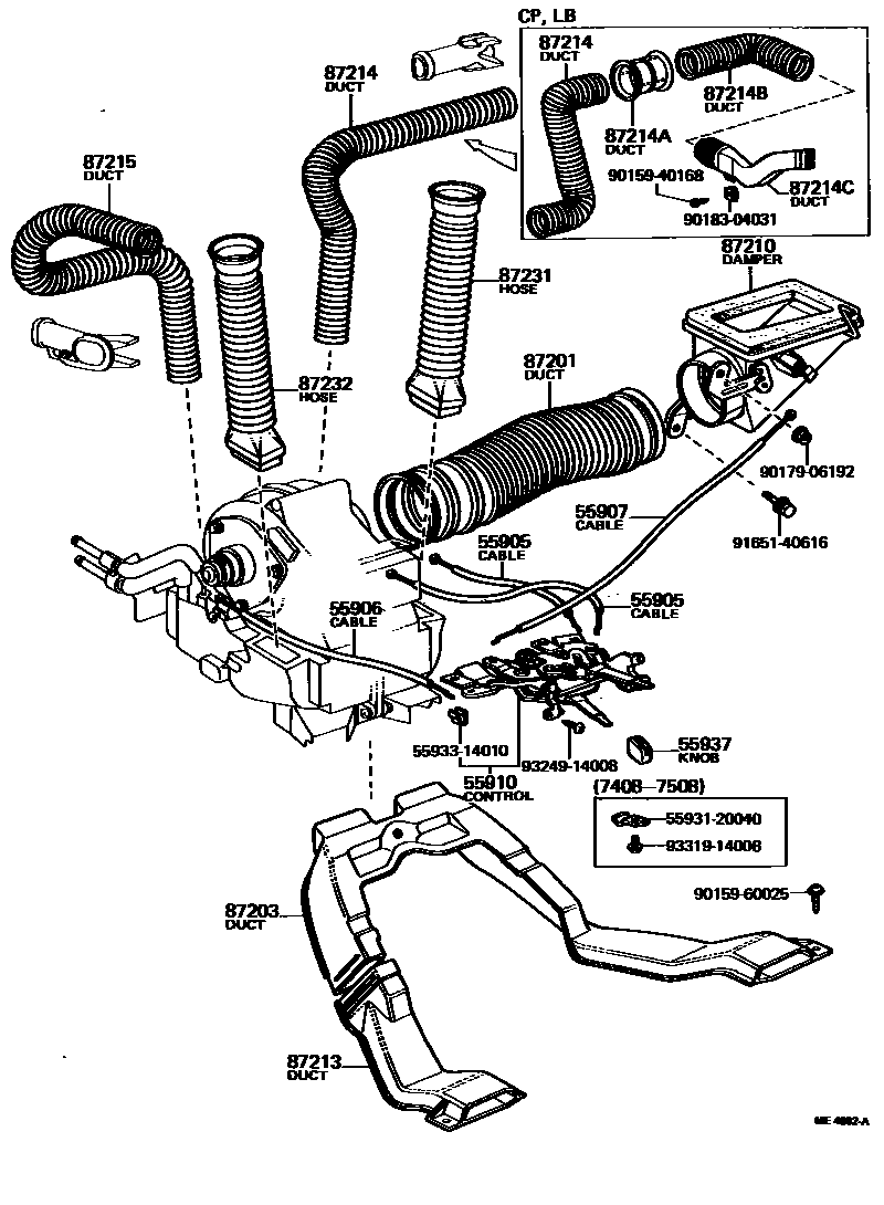 Toyota COROLLA 暖风和空调系统 - 控制器和风管 EPC diagram — ME4882A