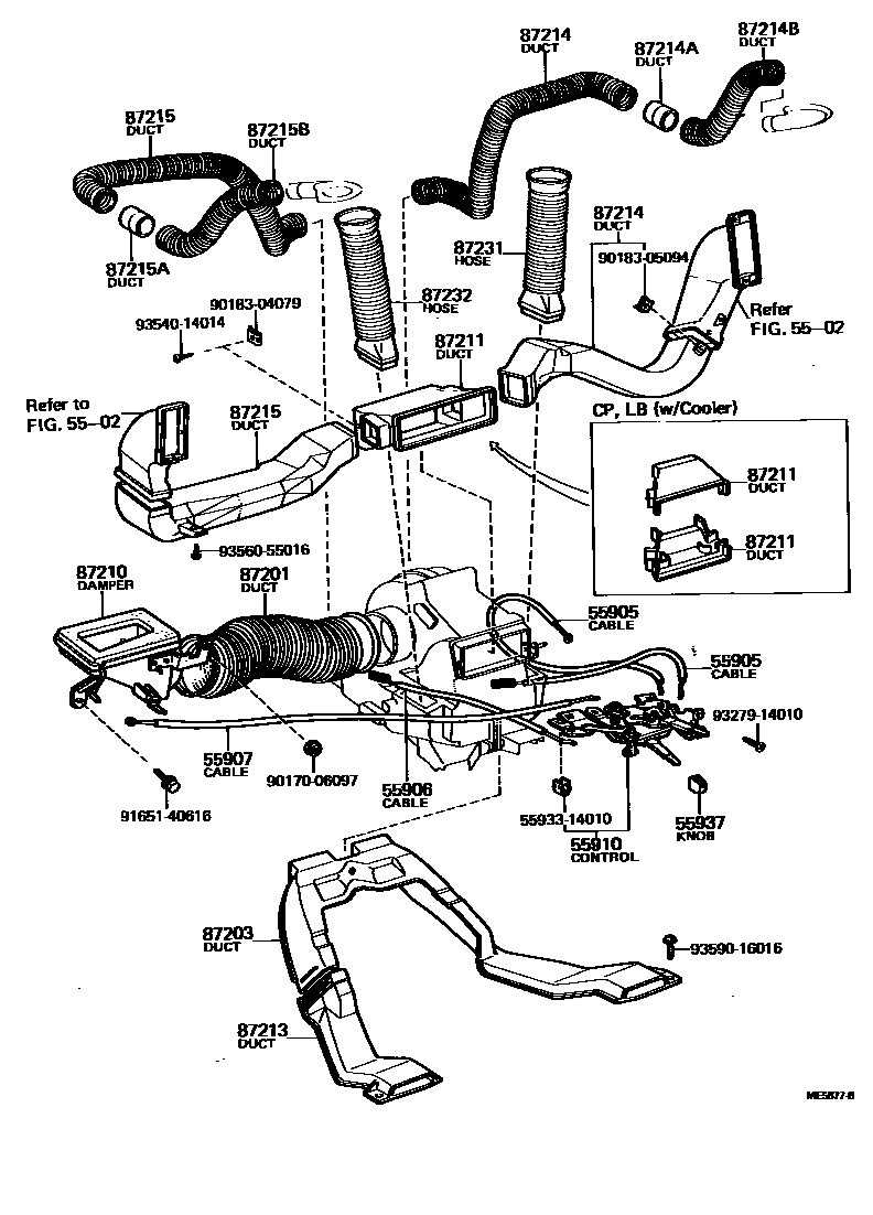 Toyota COROLLA 暖风和空调系统 - 控制器和风管 EPC diagram — ME5877B