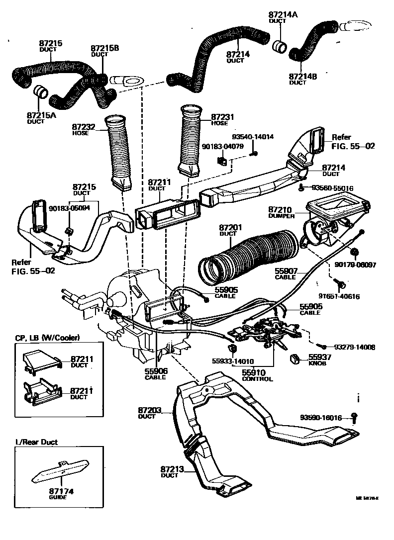Toyota COROLLA 暖风和空调系统 - 控制器和风管 EPC diagram — ME5878E