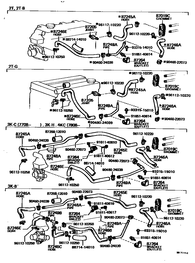 Toyota COROLLA 暖风和空调系统 - 水管 EPC diagram — ME7111C