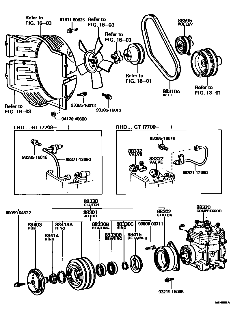 Toyota COROLLA Heating & Air Conditioning - Compressor EPC diagram — ME4885A