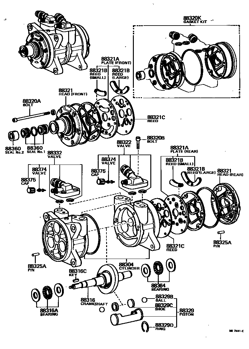 Toyota COROLLA Heating & Air Conditioning - Compressor EPC diagram — ME7581C