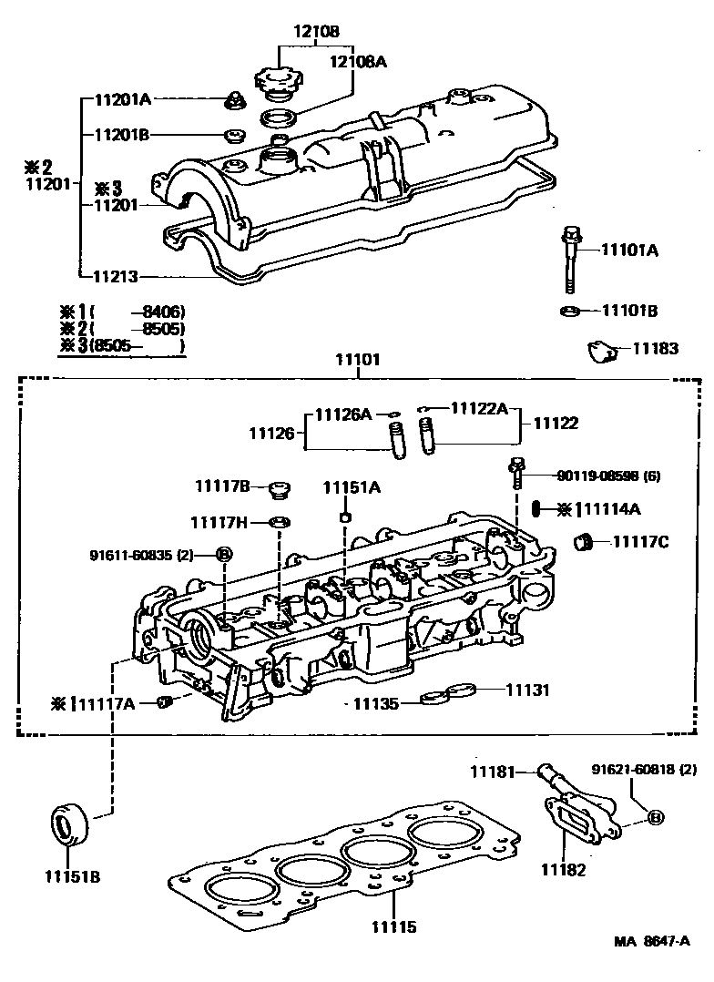 Toyota COROLLA Cylinder Head EPC diagram — MA8647A