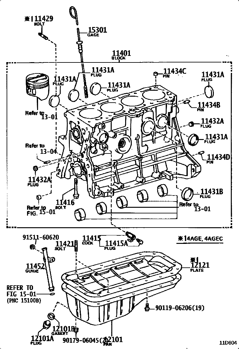 Toyota COROLLA Cylinder Block EPC diagram — 11D604