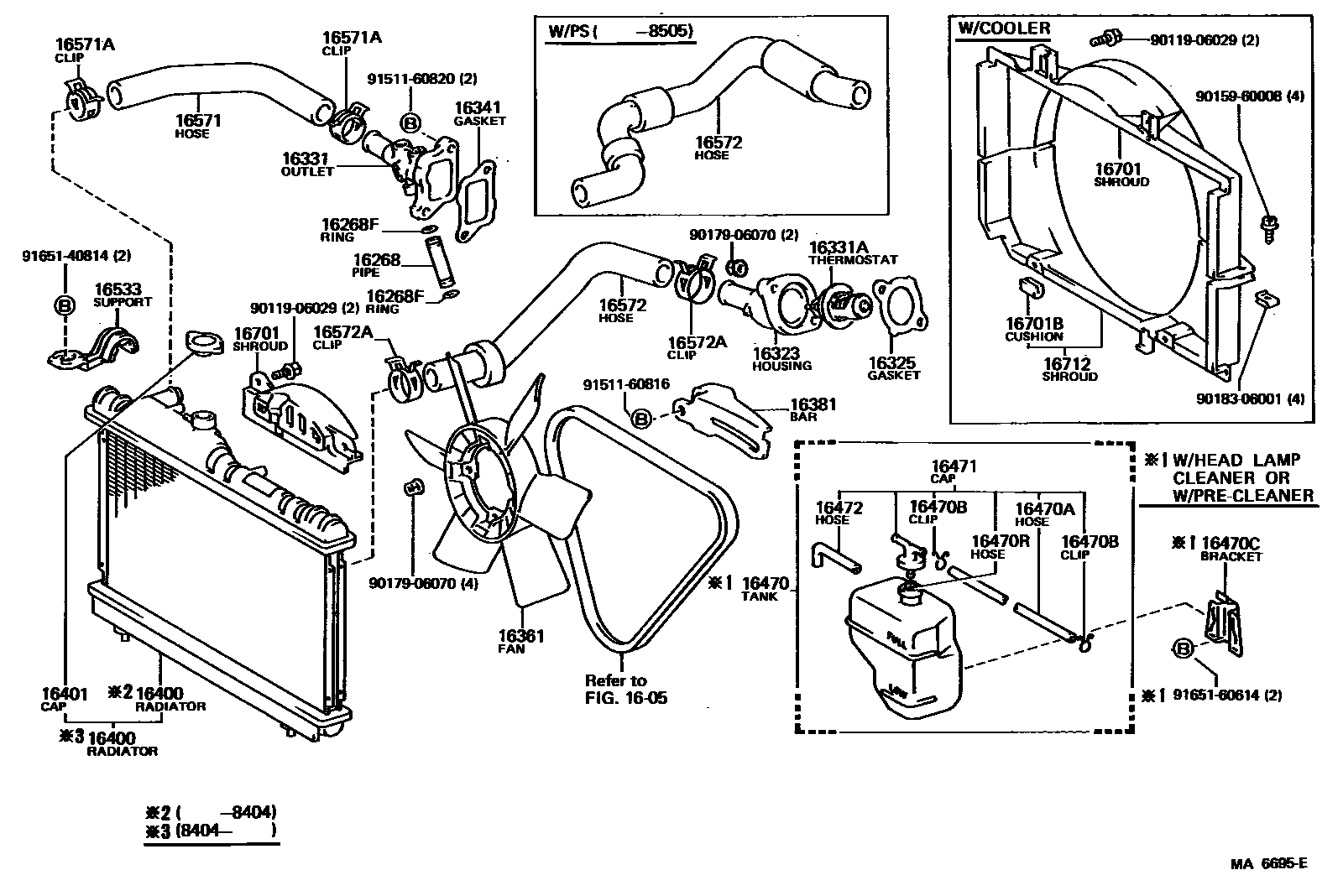 Toyota COROLLA RADIATOR & WATER OUTLET EPC diagram — MA6695E