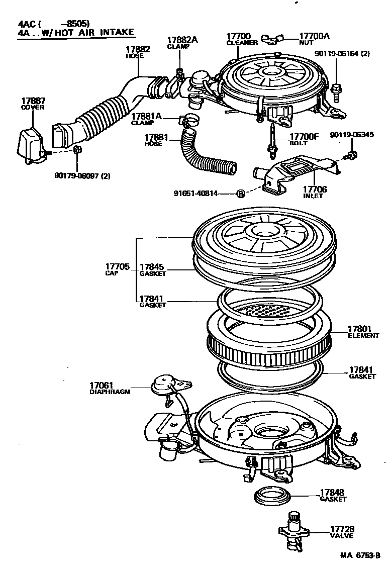Toyota COROLLA Air Cleaner EPC diagram — MA6753B