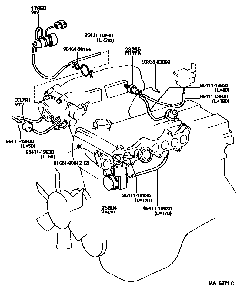 Toyota COROLLA vacuum tube EPC diagram — MA6671C