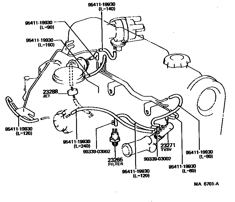 Toyota COROLLA vacuum tube EPC diagram — MA6701A