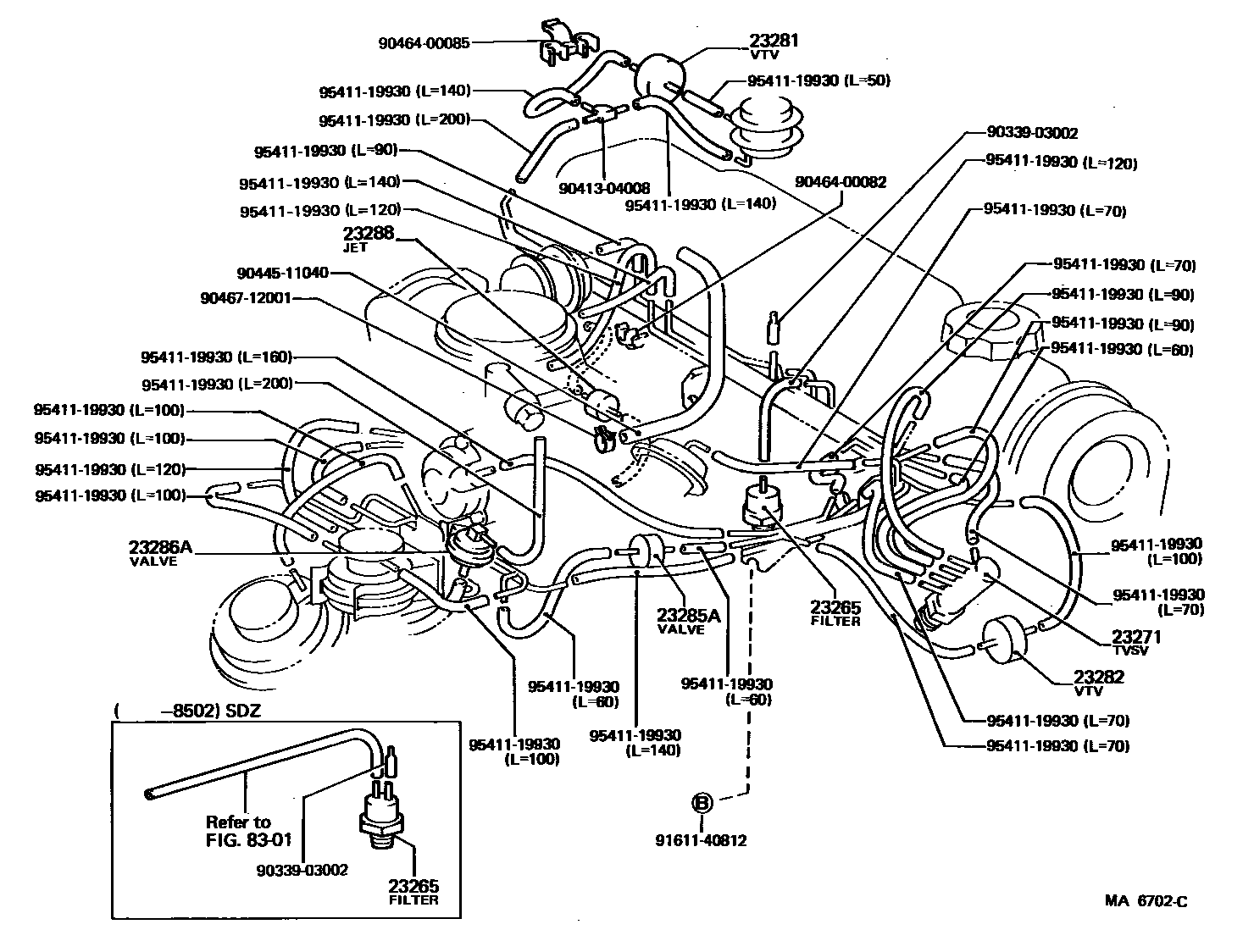 Toyota COROLLA vacuum tube EPC diagram — MA6702C