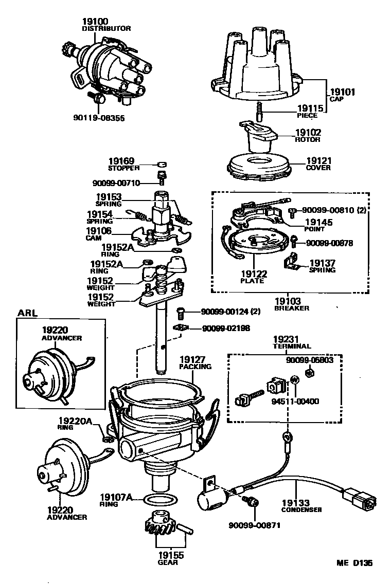 Toyota COROLLA 分电器 EPC diagram — MED135